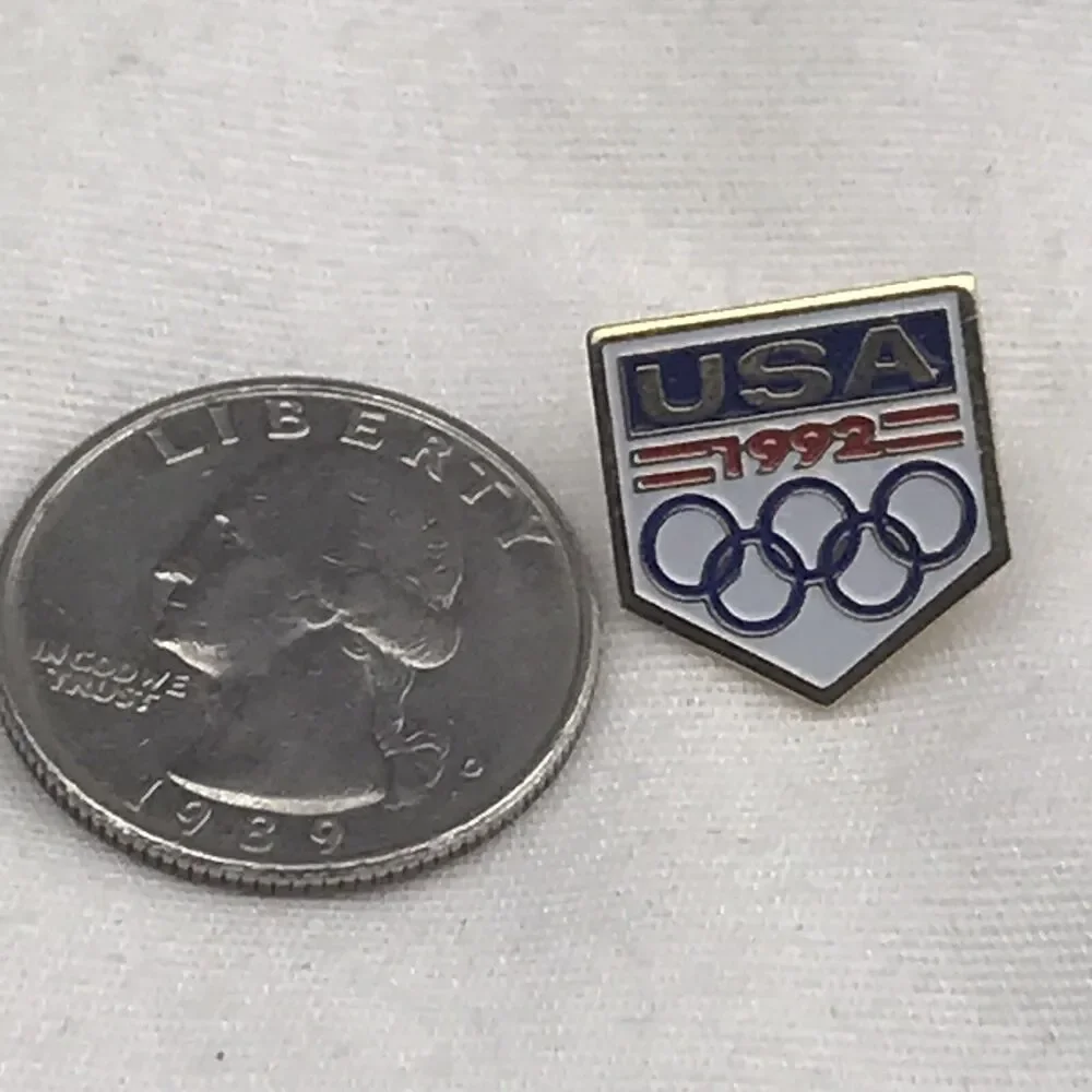 USA Olympic Rings Pin Gold Tone Vintage 1992 Red White Blue 90s